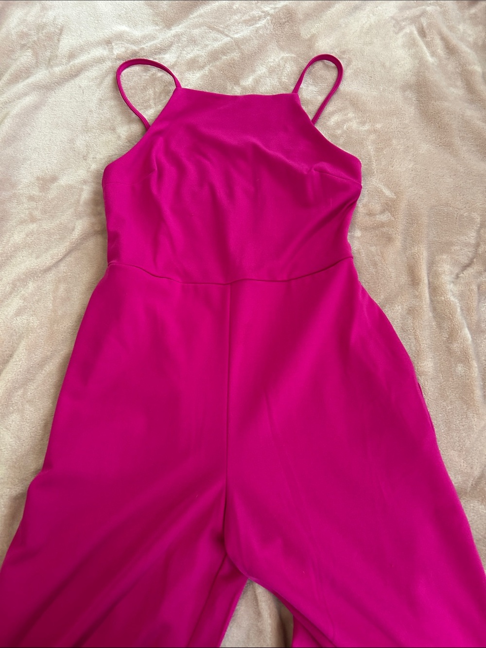 Womens Hot Pink Spaghetti-Strap One-Piece Jumpsuit